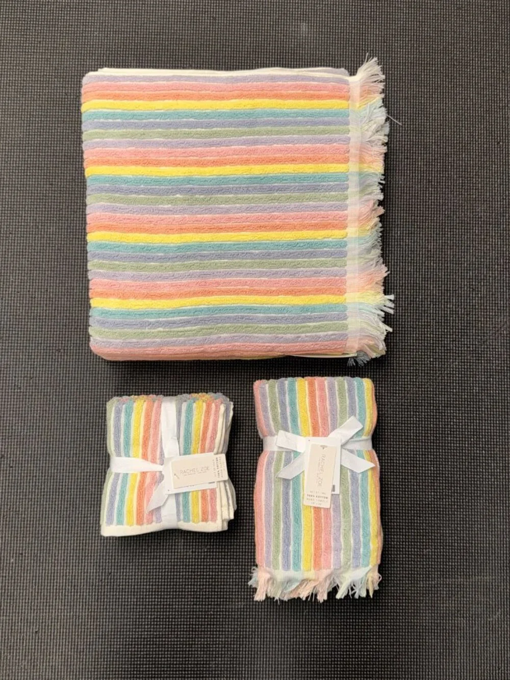 8pc Rachel Zoe RAINBOW STRIPES Summer Sun 2 Bath 2 Hand 4 Washcloths Towel Set